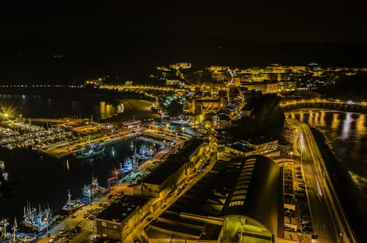 Beautiful night cityscape over the Getaria city in Spain