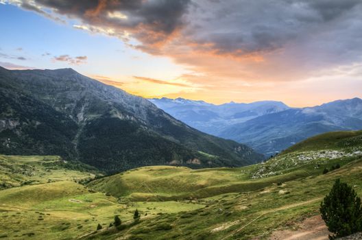 Beautiful sunset from the mountains of Navarra in Spain