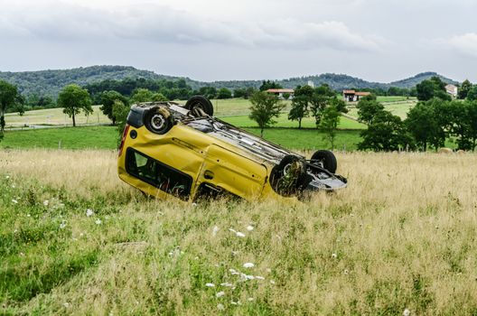 Car accident close to the road in Navarra