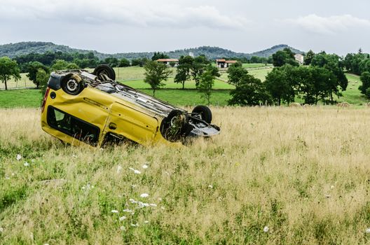 Car accident close to the road in Navarra