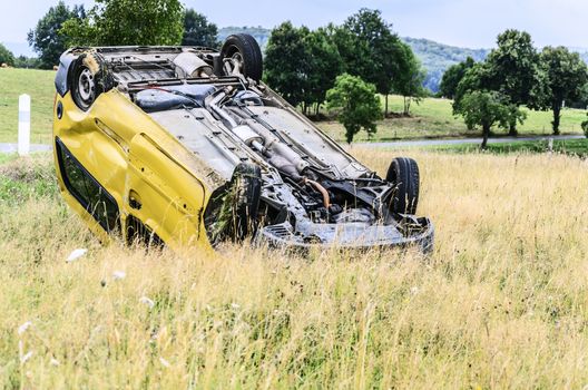 Car accident close to the road in Navarra