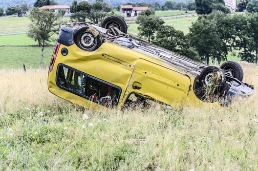 Car accident close to the road in Navarra