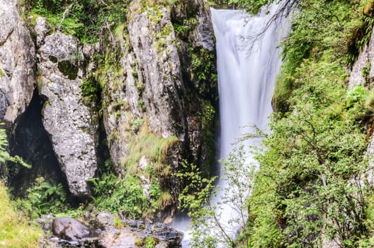 Beautiful waterfal into the Navarra's forest in Spain