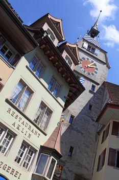 Zytturm clocktower in the city of Zug in Switzerland. Photo taken May 3, 2012.