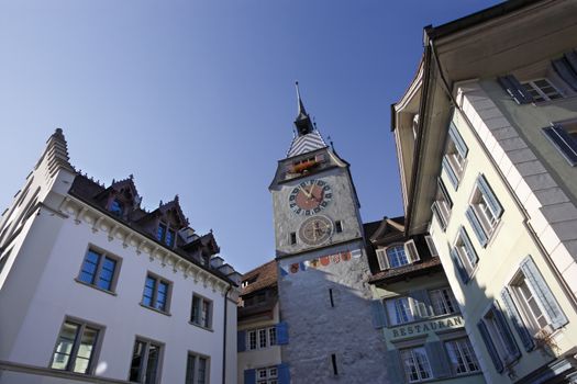 Zytturm clocktower in the city of Zug in Switzerland. Photo taken October 4, 2009.