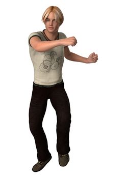 3D digital render of a fighting teenager boy isolated on white background