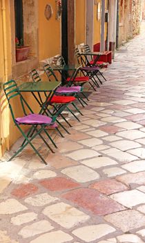 Greece. Corfu (Kerkyra) island. Corfu town. An open-air cafe 