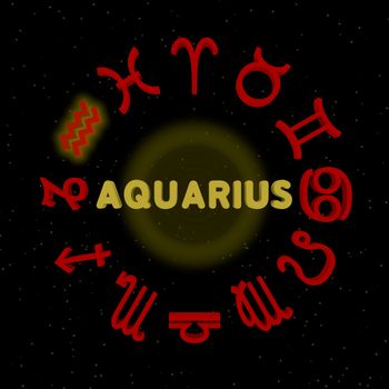 3d zodiac signs with AQUARIUS highlighted