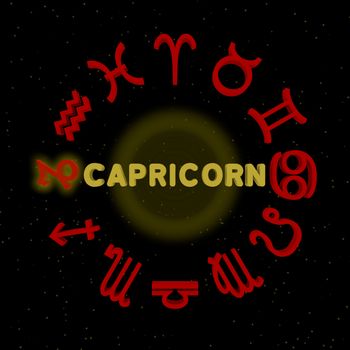 3d zodiac signs with CAPRICORN highlighted