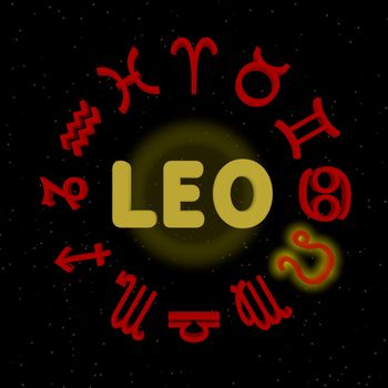 3d zodiac signs with LEO highlighted