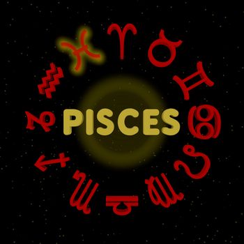 3d zodiac signs with PISCES highlighted