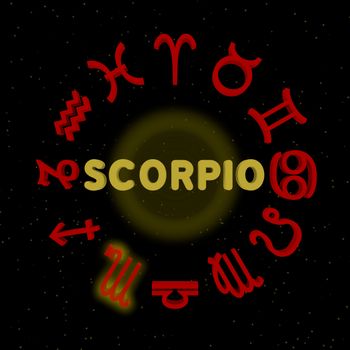 3d zodiac signs with SCORPIO highlighted