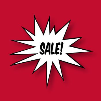 The word Sale in a Comic Book Star on red Background
