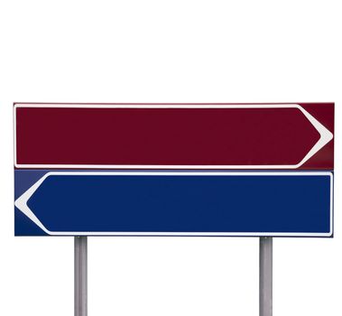 Red and blue Direction Signs isolated on white background