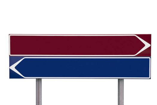 Red and blue Direction Signs isolated on white background