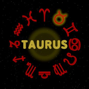 3d zodiac signs with TAURUS highlighted