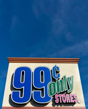 SANTA CLARITA, CA/USA - DECEMBER 27, 2014: 99 Cents Only Stores sign. 99 Cents Only Stores sells merchadise at $0.99 or less.
