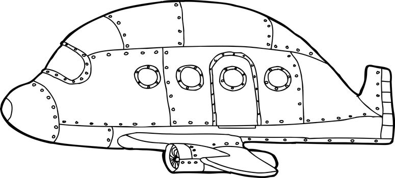 Single empty cartoon outline of passenger airplane