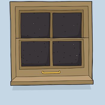 Closed wooden window with night time background