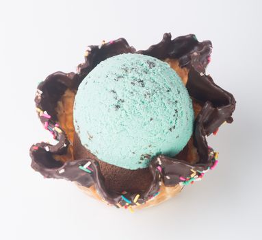 ice cream. mint chocolate chip ice cream on background