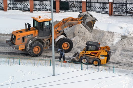 Cleaning of snow by means of special equipment