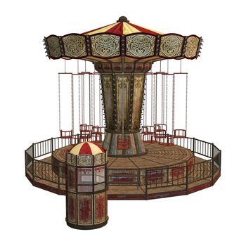 3D digital render of  a vintage carousel and a ticket box isolated on white background