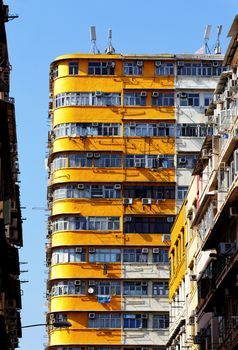 Old apartments in Hong Kong downtown at day