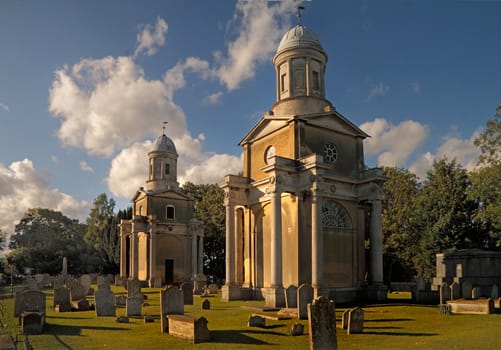 The two towers are all that remain of the eighteenth century church at Mistley in Essex, England.