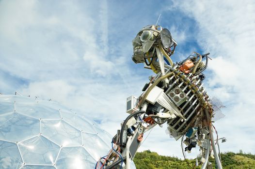 St Austell, UK - 15 September, 2011: The WEEE Man, the waste electrical and electronic equipment robot sculpture on display at the Eden Project in St Austell, UK
