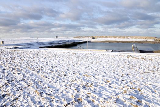 Sea bath in winter in Denmark Nørre Vorupør North Jutland