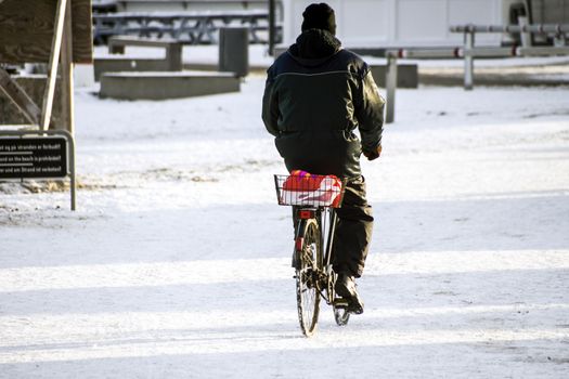 Elderly cyclist in nature