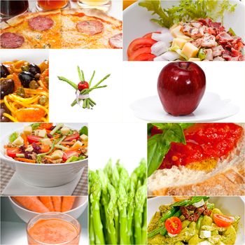 healthy Vegetarian vegan food collage nested on white frame