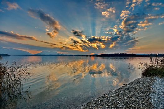 Sunset at lake Chiemsee in Germany