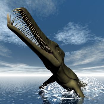 Mesosaurus dinosaur out of the water - 3D render