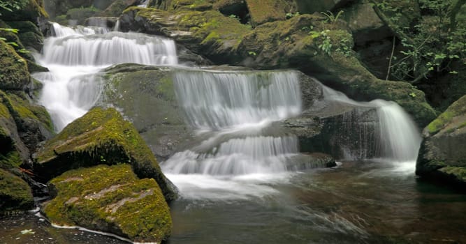 The West Lyn River tumbles down near Lymouth in Devon, England.
