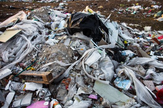 Piles of garbage on the city landfill