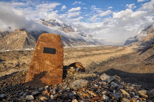 Beautiful landscape on Engilchek glacier in Tian Shan mountain range in Kyrgyzstan