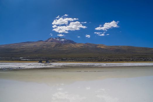 Picturesque view of Salar de Uyuni in Bolivia, largest salt flat in the world