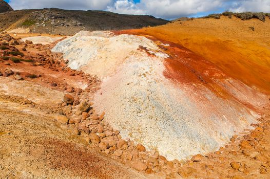 Extremly vivid multicolored land at geaothermal area Seltun near Krysuvik, Reykjanes peninsula - Iceland. Panoramic photo