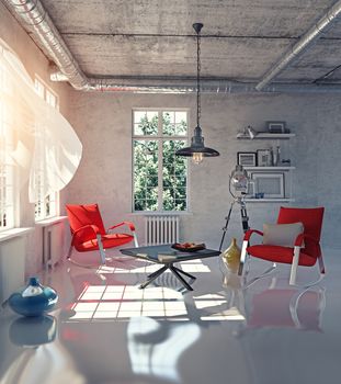 modern loft interior concept design (3d render)