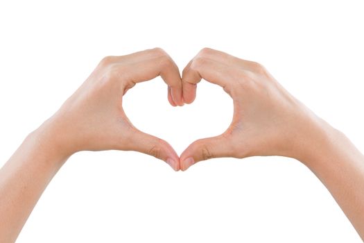 Female hands making a heart shape isolated on white background