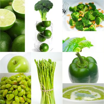 green healthy food collage collection nested on white frame