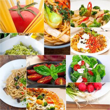 healthy Vegetarian vegan food collage nested on white frame