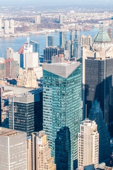 New York City Manhattan midtown aerial panorama view with skyscrapers