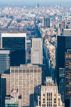 New York City Manhattan midtown aerial panorama view with skyscrapers