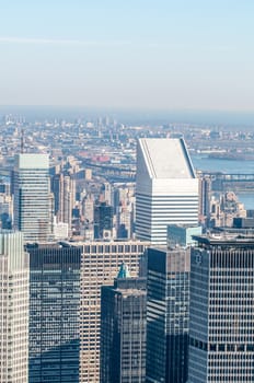 New York City Manhattan midtown aerial panorama view with skyscrapers