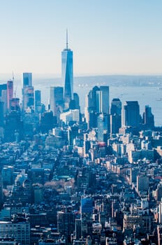 New York City Manhattan midtown aerial panorama view with skyscrapers