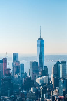 New York City Manhattan midtown aerial panorama view with skyscrapers