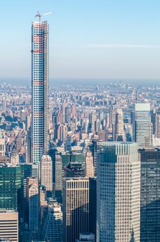 New York City Manhattan midtown aerial panorama view with skyscrapers