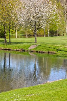 Beautiful spring landscape of golf course in Saint Saens, France